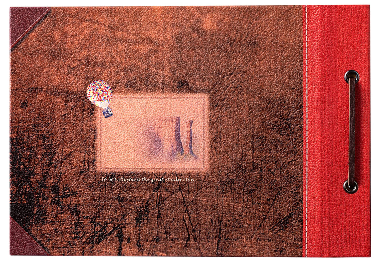 Scrapbook Photo Album,Our Adventure Scrap Book, Embossed Words Hard Cover Movie Up Travel Book for Anniversary, Wedding, Travelling, Baby Shower, etc (Leather Adventure Book)