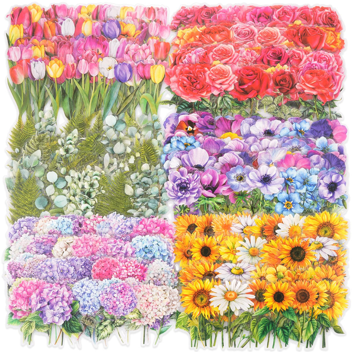 Knaid 600 Pieces Clear Flower Stickers Set, Transparent Floral Botanical Aesthetic Journaling Stickers for Nature Scrapbook Supplies Card Making Junk Journal Bullet Journal Planner